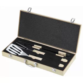 Set od 3 pribora za roštilj u drvenoj kutiji