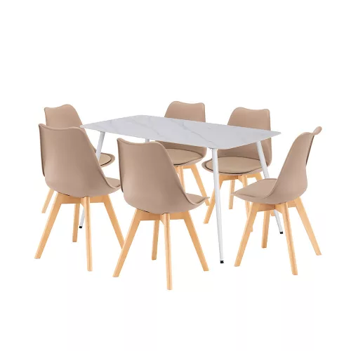 Blagovaonski set Ravena 6+1 u bijeloj i bež boji