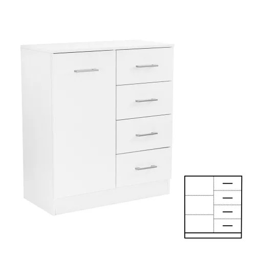 Komoda Miami, 1 vrata, 4 ladice, 80x92 cm, bijela-bijela