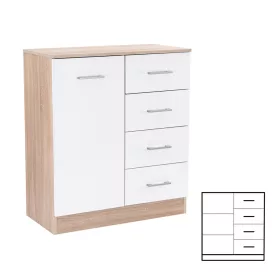   Komoda Miami, 1 vrata, 4 ladice, 80x92 cm, bijela-Sonoma hrast