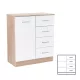 Komoda Miami, 1 vrata, 4 ladice, 80x92 cm, bijela-Sonoma hrast