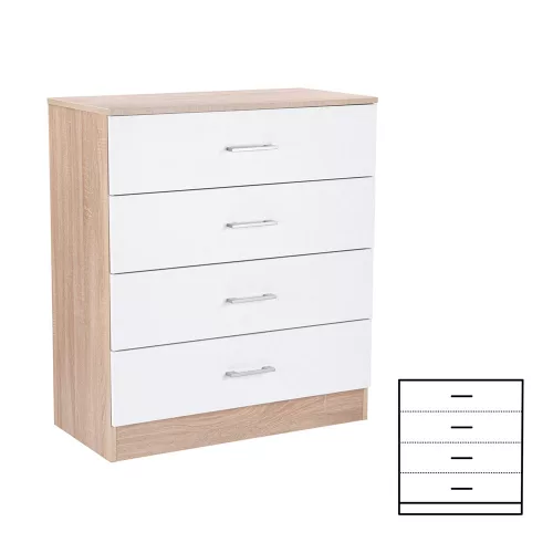 Komoda Miami s 4 ladice, 80x92 cm, bijela-Sonoma hrast