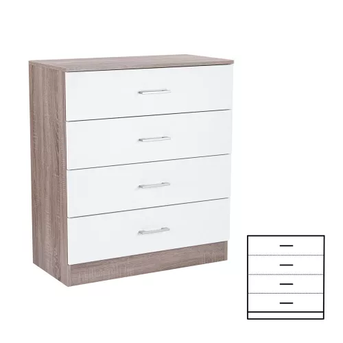 Komoda Miami s 4 ladice, 80x92 cm, bijela-York hrast