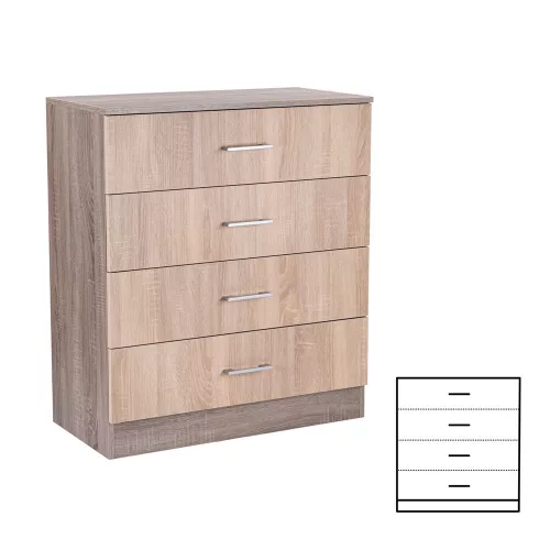 Komoda Miami s 4 ladice, 80x92 cm, Sonoma hrast-York hrast