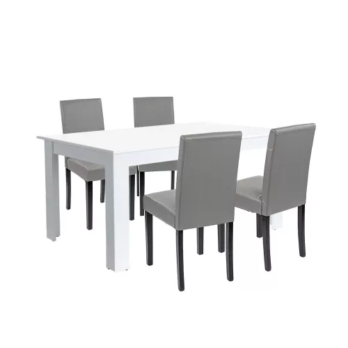 Blagovaonski set Leon 4+1 u bijeloj i sivoj