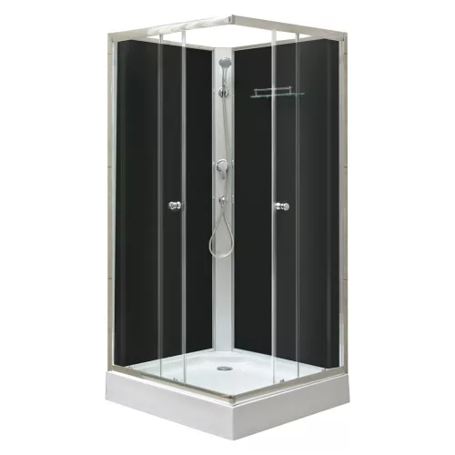 Polo Black II 80x80 cm četvrtasta crna tuš-kabineta za zidnu montažu s tuš-podlogom