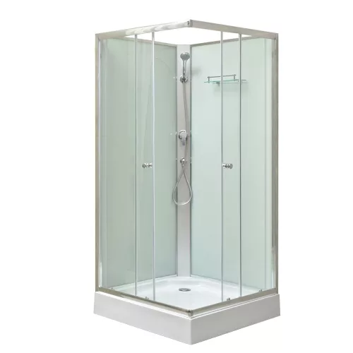 Polo White II 90x90 cm kvadratna bijela tuš-kabineta za vanjski zid s tuš-podnicom