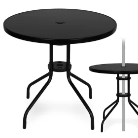   Okrugli vrtni stol s metalnim okvirom, 80 cm, kaljeno staklo, crna