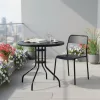 Okrugli vrtni stol s metalnim okvirom, 80 cm, kaljeno staklo, crna