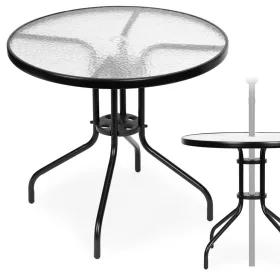 Okrugli stakleni vrtni stol s metalnim okvirom, 80 cm