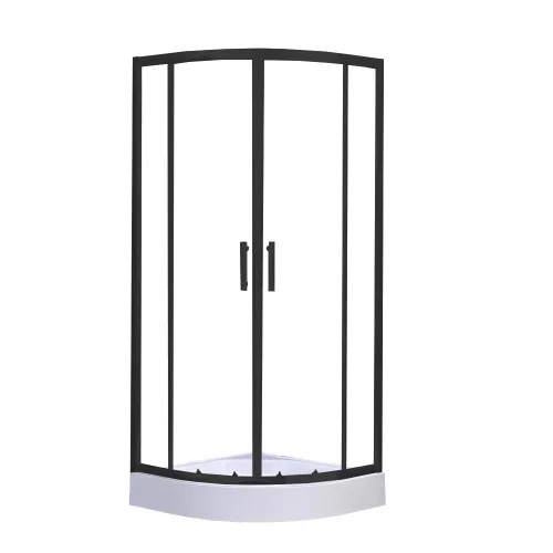 Spirit Clear 80x80 cm zakrivljena tuš-kabineta s tuš-platformom, crna