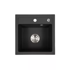 Nia četvrtasti granitni sudoper s cijevi za odvod, crni