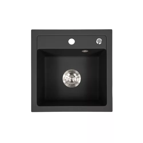 Nia četvrtasti granitni sudoper s cijevi za odvod, crni