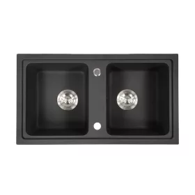   Granitna dvostruka umivaonika četvrtastog presjeka s sifonskim odvodom, crna