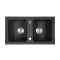 Granitna dvostruka umivaonika četvrtastog presjeka s sifonskim odvodom, crna
