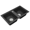 Granitna dvostruka umivaonika četvrtastog presjeka s sifonskim odvodom, crna