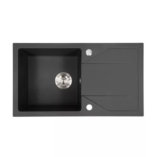 Gori okrugli sudoper + granitna radna ploča, sa siphonom, crni