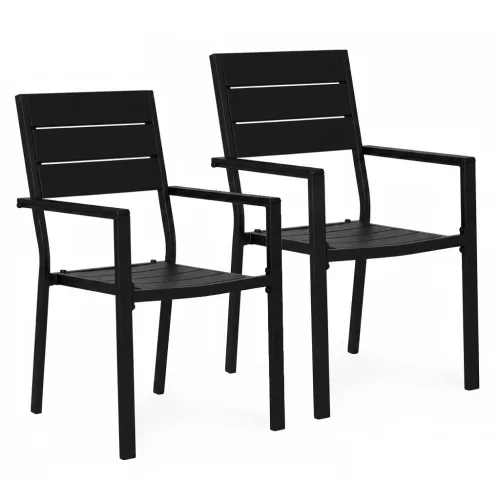 Set od 2 vrtne stolice, metalni okvir, plastično sjedalo, crne